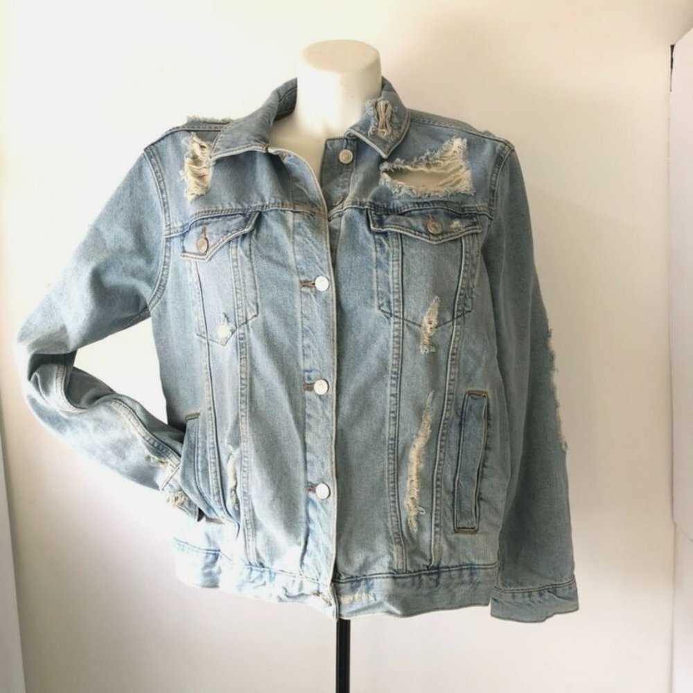 Denim Jacket TOPSHOP MOTO Distress Jacket Size 12